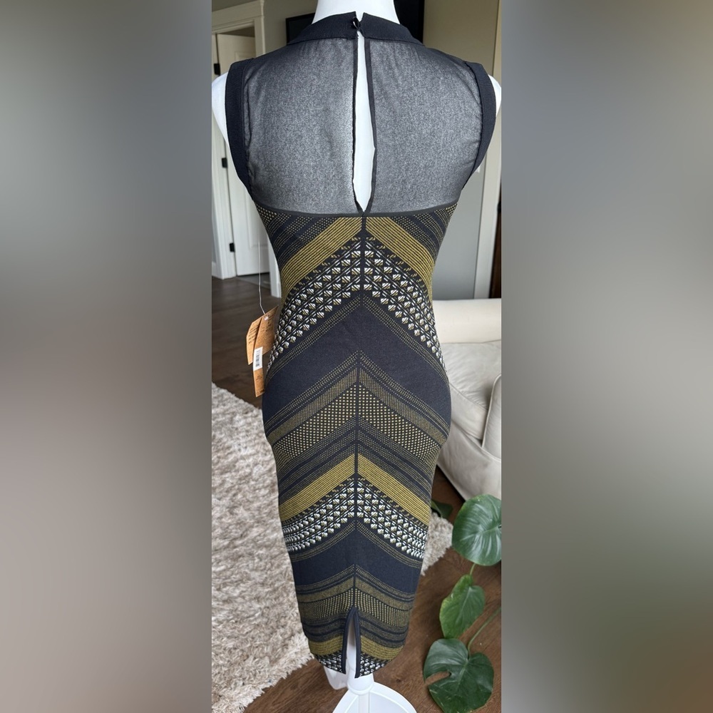 RACHEL Rachel Roy SMALL Black and Green Geometric Midi Dress, NWT - Picture 4 of 11